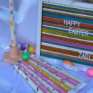 Ser of 2 Handmade Taper Candles, Hand Painted Taper Candles, Easter Candles, Easter Taper Candles, Natural Sow & Bees Wax Taper Candles
