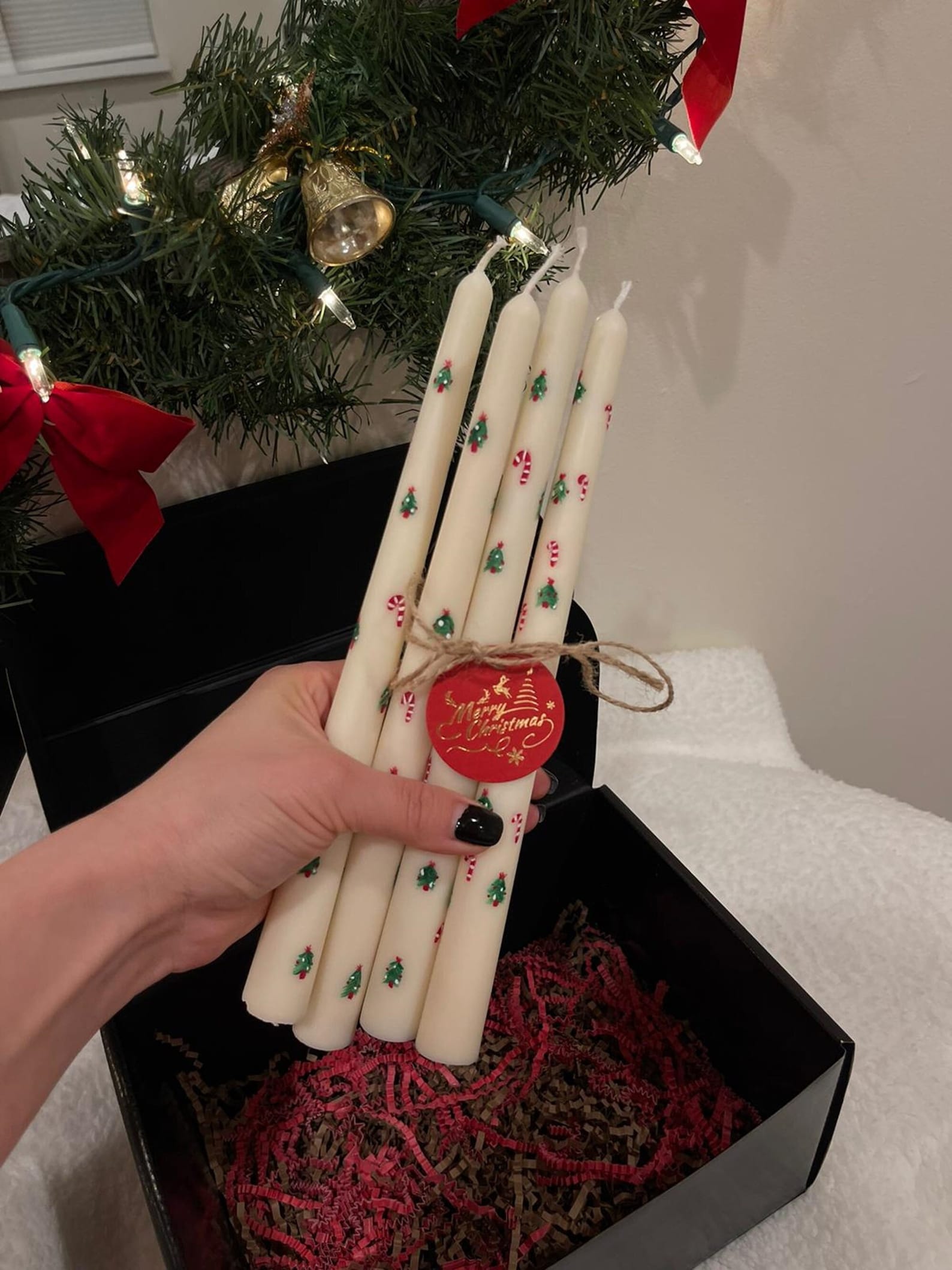 Handmade Set 4 Christmas Taper Candles & Taper Candles , Christmas Gift