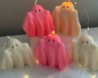 Handmade Ghost Candle, Spooky Halloween Decor, Natural Soy Wax
