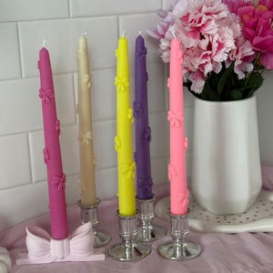 Handmade Taper Candles with Bow , Bow Taper Candles, Taper Candles