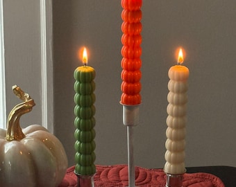 Handmade Soy Wax Pumpkin Taper Candles: Autumn Decor