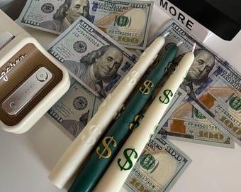 Handmade Soy Beeswax Taper Candles, Dollar Sign Decor