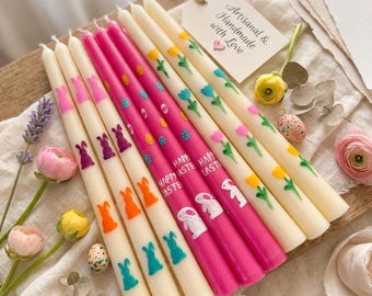 Velas cónicas de Pascua hechas a mano, velas cónicas florales pintadas a mano.