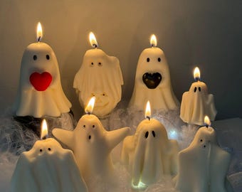 Handmade Ghost Candle: Spooky Halloween Decor, Natural Soy Wax
