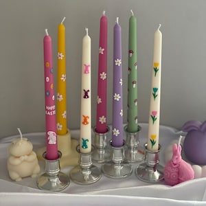 Set Easter Hand Painted Taper Candles, Handmade Set Easter Taper Candles