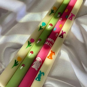 Set of Easter Taper Candles, Handmade Easter Candles, Hand Painted Easter Candles, Handcrafted Taper Candles, Easter Taper Candles