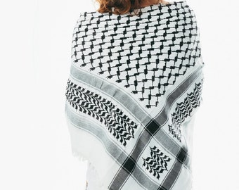Palestina Houndstooth sjaal, Keffiyeh, Arafat Hatta, katoenen brede sjaal met kwastjes, Shemagh Keffiyeh Arabische sjaal 100% katoen unisex sjaals