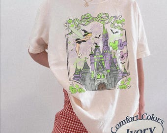 Camiseta de Halloween de Walt Disney World con colores cómodos, camiseta de Halloween del Castillo Mágico de Magic Kingdom, regalos de Halloween para niñas y familias de Disney.