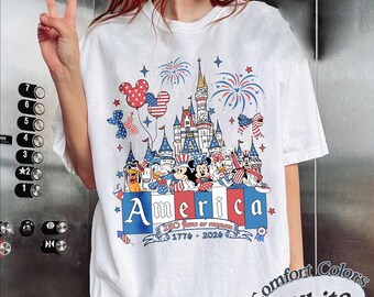 Camiseta holgada patriótica de Mickey y sus amigos de Disney para el 4 de julio, WDW Disney Family 250th Anniversary America, camiseta roja, blanca y azul de EE. UU.