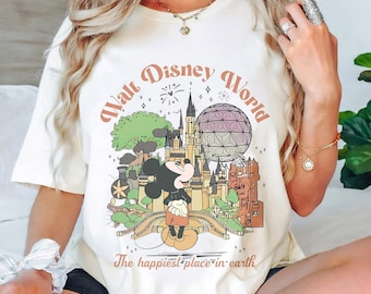 Camiseta retro de Mickey Disneyworld con colores cómodos, camiseta de Walt Disneyworld, camisetas de Mickey y sus amigos, viaje a Disney 2026, camiseta a juego de Disneyworld