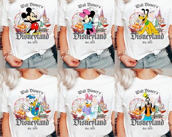 Koszulka Vintage Walt Disney's Disneyland All Characters, Koszulka Disneyland, Spersonalizowana koszulka Disney, Koszulka Disney Family Trip, Myszka Miki i Przyjaciele