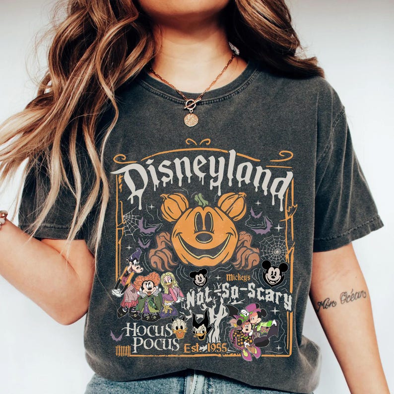 Retro Disney Halloween-tröja, Disneyworld Est. 1971 T-shirt, Musse Piggs Inte Så Läskiga Partytopp, Hokus Pokus T-shirt, Läskig Halloween-festoutfit Charcoal/Pepper