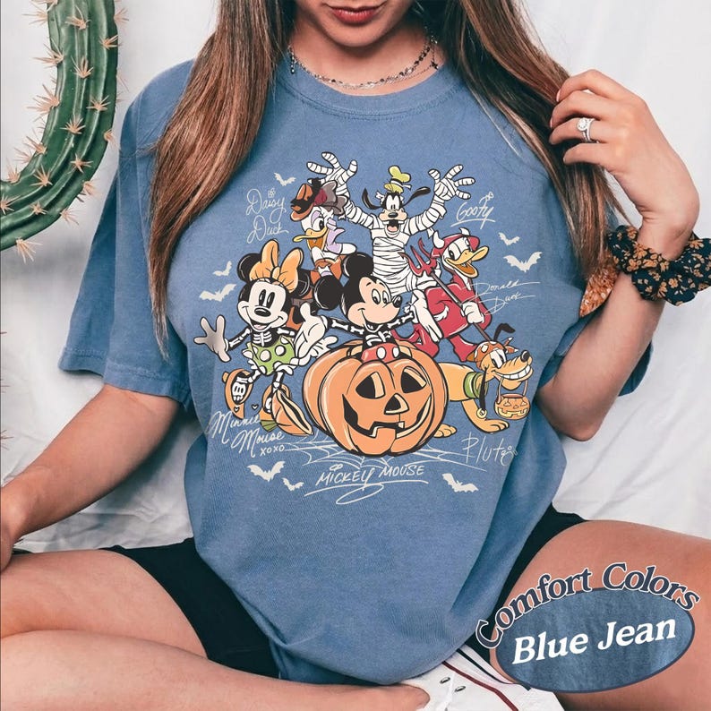 Comfort Colors® Mickey and Friends Halloween Shirt, Disney Halloween Shirt, Disneyland Costume Party Tee, Mickey and Minnie Halloween Shirt Blue Jeans