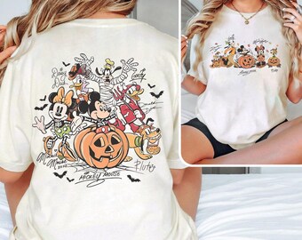 Comfort Colors® Retro Mickey & Friends with Signs Halloween Shirt, Mickey's Not So Scary Party 2025 Tee, Trick or Treat Disney Trip Shirt
