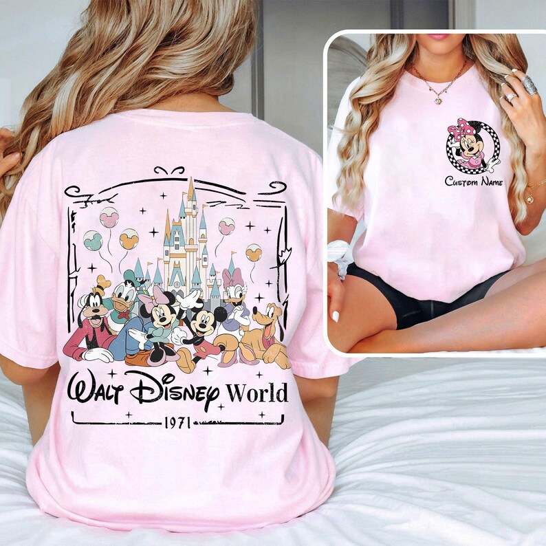 Custom Name 2 Sided Mickey And Friends Shirt, All Characters Disney Family 2025 Shirt, Disneyworld Trip Tee, Disneyworld Est 1971 Shirt LightPink/Blossom
