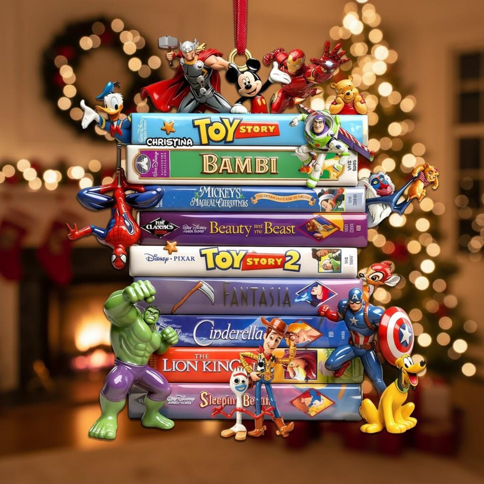 Vintage Disney Magic Christmas Movies Collection Stack Ornament, 90s
