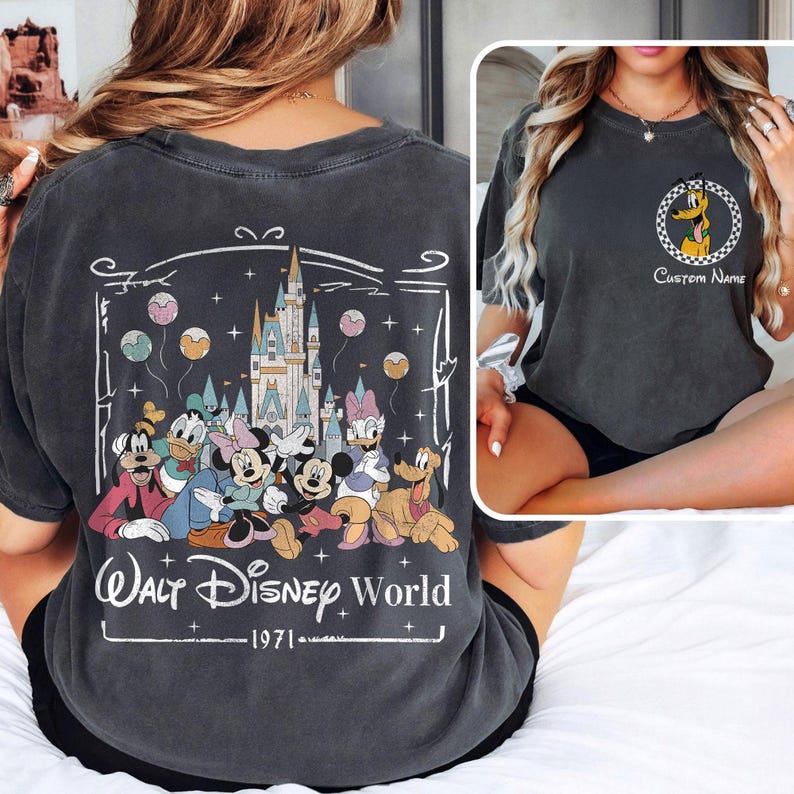 Custom 2 Sided Mickey And Friends Shirt, Retro All Characters Disney 2026 Est 1971 Charcoal/Pepper