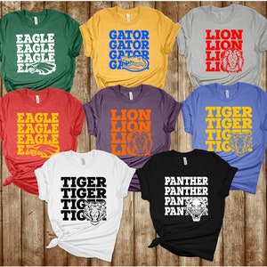 T-shirt mascotte superposé ton sur ton pour le jour du match, T-shirts mascotte personnalisés, T-shirt esprit d&#39;école, T-shirts personnalisés avec le nom de l&#39;équipe scolaire, T-shirt en toile Bella