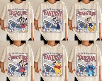 Camiseta personalizada de Mickey y sus amigos para cruceros de Disney, vacaciones familiares vintage en crucero de Disney 2026, viaje de fantasía, sueños mágicos y mágicos de Disney