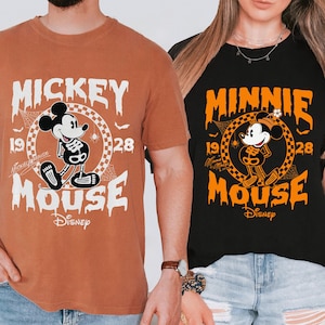 Retro Disney Halloween Couple Shirt, Retro Mickey Minnie Mouse Skeleton Halloween Shirts, Disney Family Halloween Shirt, Disney Trip Shirt