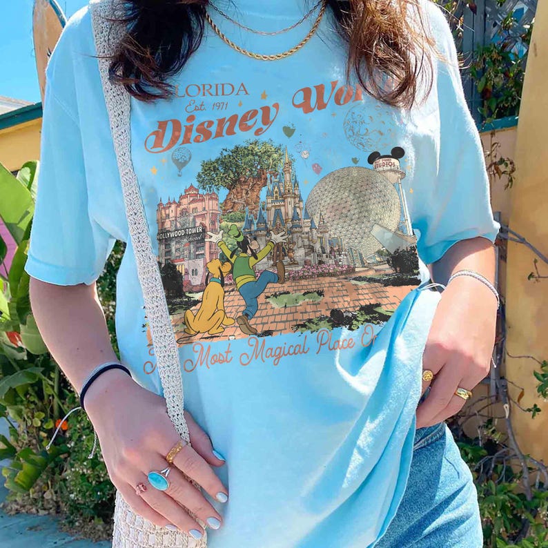 Custom Disneyworld Family Shirts, Retro Mickey And Friends Shirts, Disney Character Shirt, Walt Disneyworld Tee, Disney 2026 Trip Tee LightBlue/CharmBray