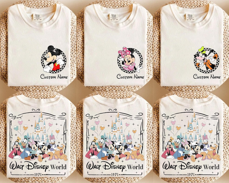 Custom 2 Sided Mickey And Friends Shirt, Retro All Characters Disney 2026 Est 1971 Sand/Ivory/Natural