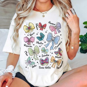 Retro Coquette Bows Watercolor Disney Princess Shirts, Disney Princess Tour Tee, Magic Kingdom Disneyland Girl Trip 2025, Girl Trip Shirt