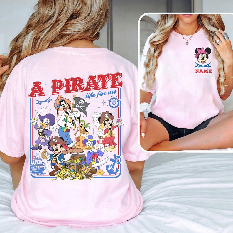 Custom 2-sided Mickey and Friends Disney Pirate Unisex Adult Kid Shirt LightPink/Blossom