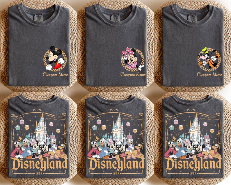 Custom Name Disneyland Family Shirt, Mickey and Friends Trip Tee Charcoal/Pepper