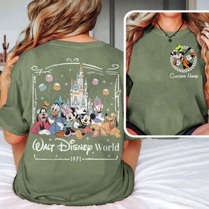 Custom 2 Sided Mickey And Friends Shirt, Retro All Characters Disney 2026 Est 1971 MilitaryGreen/Moss