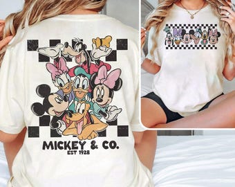 Retro Mickey & Co Est 1928 Shirt, Mickey And Friends Shirt, Disney Family Vacation Checkered Shirt, Disneyland Shirt, Disney Trip Tee
