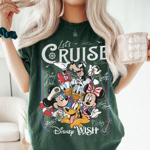 Disney Mickey and Friends Let's Cruise Line Shirt, Family Cruise Vacation 2026 Matching Tees Forest Green