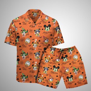 Vintage Mickey & Friends Signatures Halloween Hawaiiskjorta, Musse Piggs Inte Så Läskiga Halloween Hawaiiskjorta, Sommar Disneylandskjorta bild 4