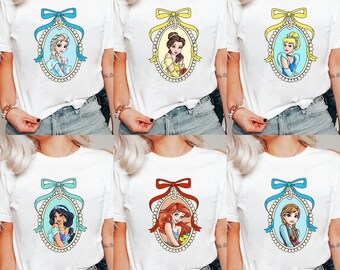 Camiseta de princesa de Disney con lazo coqueto, Cenicienta, Bella, Blancanieves, Rapunzel, Tiana, camiseta de viaje para niñas de WDW Disneyland, camiseta de cumpleaños de princesa para niña