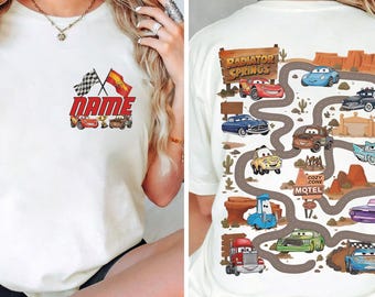 Custom Pixar Cars Radiator Springs Map Comfort Colors Shirt, Disney Family Shirts, Play Cars On Dad Shirt, Father's Day Gift, Cars Movie Tee