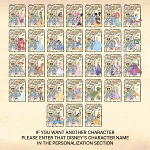 Puede incluir: Una colecci&oacute;n de tarjetas rectangulares con el tema de Disney California Adventure con varios personajes de Disney. Cada tarjeta tiene una ilustraci&oacute;n de un castillo y el texto "California Adventure". La parte inferior de la imagen tiene el texto "IF YOU WANT ANOTHER CHARACTER PLEASE ENTER THAT DISNEY'S CHARACTER NAME IN THE PERSONALIZATION SECTION."