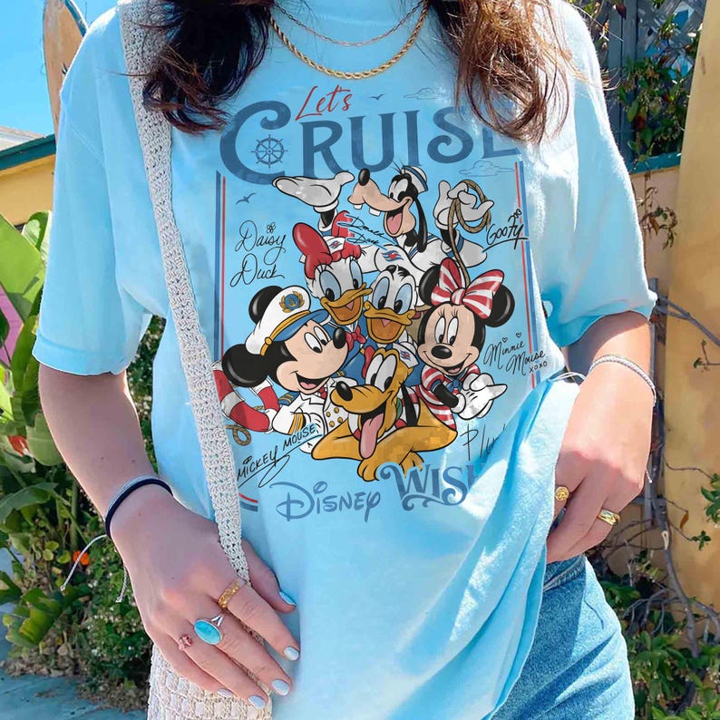 Disney Mickey and Friends Let's Cruise Line Shirt, Family Cruise Vacation 2026 Matching Tees LightBlue/CharmBray