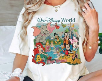 Camiseta de Walt Disney World, Camiseta vintage de los 90 de Disney World Magic Kingdom, Camiseta de Disney Mickey y sus amigos, Camiseta de viaje familiar a Disney 2026