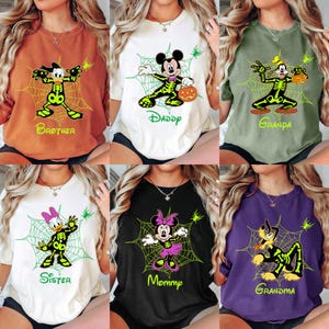 vintage Mickey&#39;s pas si effrayant fête d&#39;Halloween 2025 chemise squelette tous les personnages, chemise d&#39;Halloween Disney, chemise famille Halloween Disney 2025