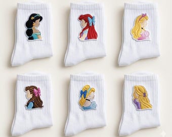 Calcetines de princesa bordados personalizados, calcetines para viajes a Disney para chicas, calcetines a juego personalizados, conjunto para viajes para chicas