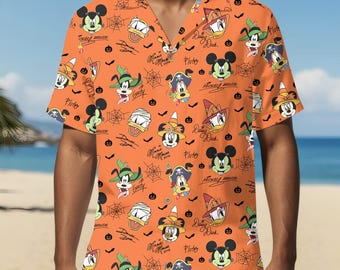 Vintage Mickey & Friends Signatures Halloween Hawaiian Shirt, Mickey's Not So Scary Halloween Hawaiian Shirt, Summer Disneyland Shirt