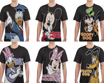 Anpassad Disney-kollektion med kända karaktärer, Anpassade karaktärer med heltäckande tryck, Kollektion Välj stil-skjorta, Disney-skjorta med familjesemester