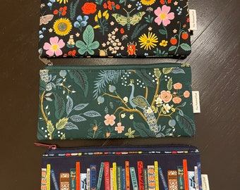 Flat pencil case -Rifle Paper Co. metallic fabric