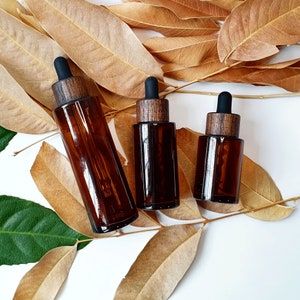 Glass Dropper Bottles with Wood Lids, Refillable Amber Glass Tincture Bottles with Eye Droppers, Leakproof Essential Oils Bottles image 1