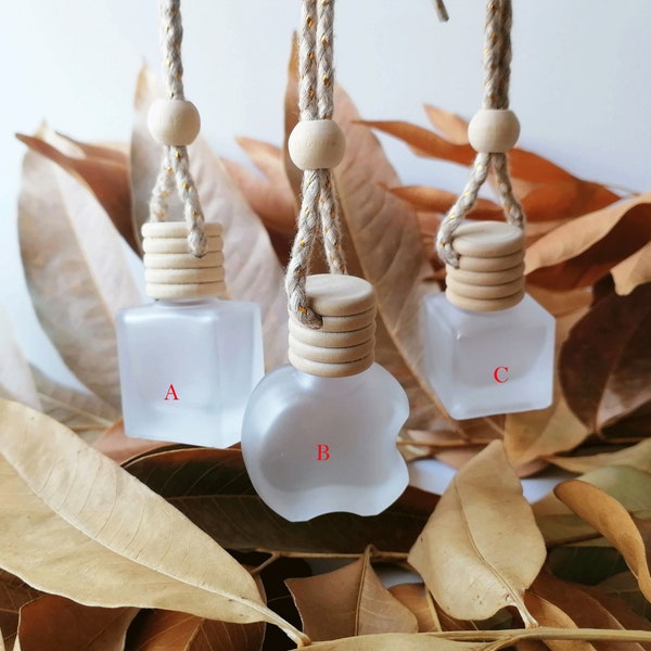 Frosted Glass Hanging Car Air Freshener Car Diffuser Bottles Perfume Diffuser Bottles Pendant Bulk for Essential Oils Fragrance(Style:A/B/C)