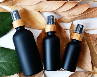 Matte Black Glass Spray Bottle Bamboo Sprayer for Perfume, Refillable Liquid Container, Cologne, Aromatherapy, Essential Oils, Bulk Order