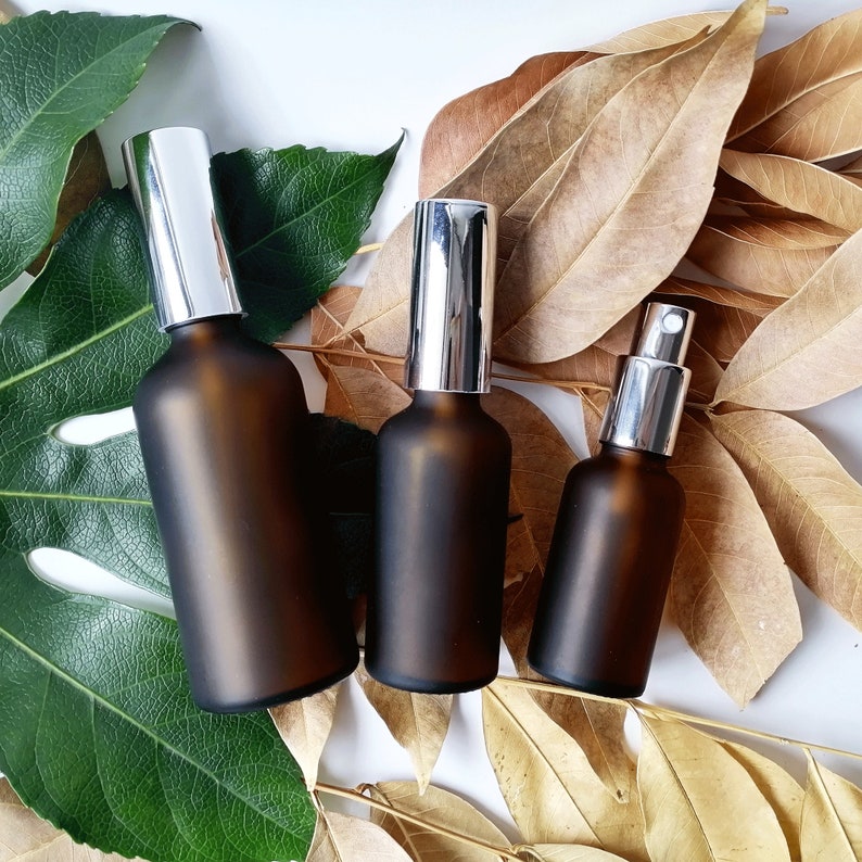thumbnail image 2 of 4-Pack Dark Brown Glass Spray Bottles - 60ml Amber Bottles With Fine Mist Nozzles For Essential Oils 2 of 11