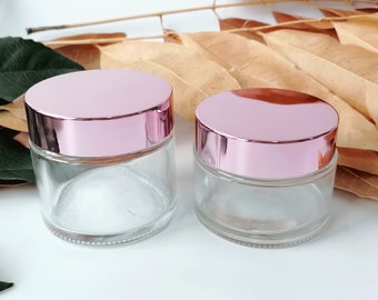 5~60g Clear Glass Cream Containers Empty Sample Vials Jar with Rose Gold Lid for Eye Cream Lotion Ointments Lip Balm Scrub