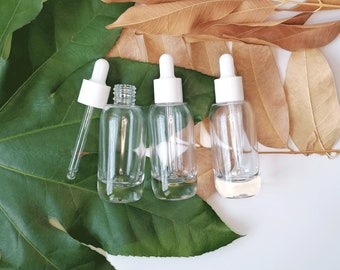 30 ml Klarglas-Tropfflasche mit weißem Verschluss, Tinkturflasche – auslaufsichere Flasche für ätherische Öle für Aufbewahrung und Reisen