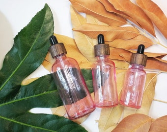 Flacon compte-gouttes en verre, Flacon d'huile essentielle rose avec gouttes pour les yeux en verre, Récipients de voyage pour flacons de teinture, Huile capillaire, Liquides, Parfum